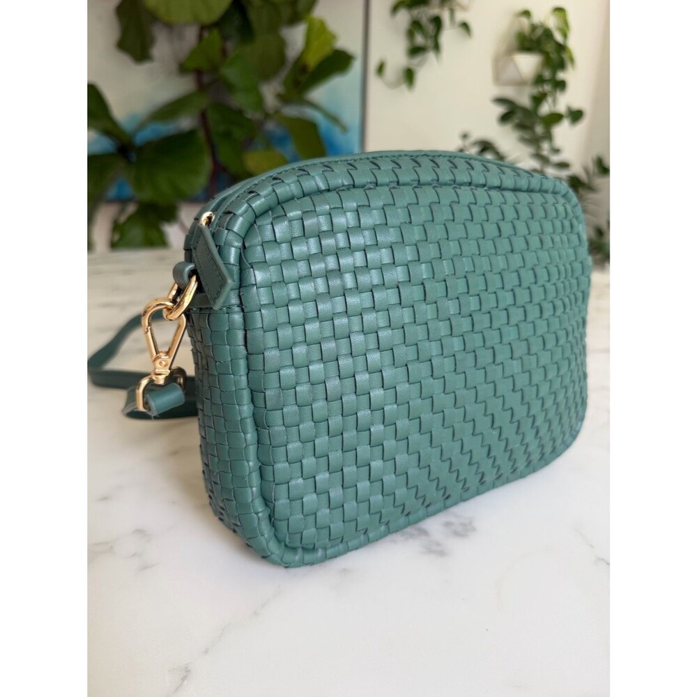 Quince Italian Leather Handwoven Crossbody Bag Emerald Green - Picture 3 of 14